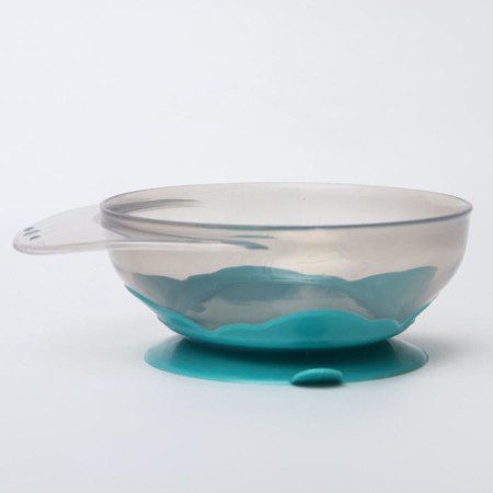 Set for feeding: a bowl on a suction cup, with a lid + spoon, turquoise color, 400 ml-3