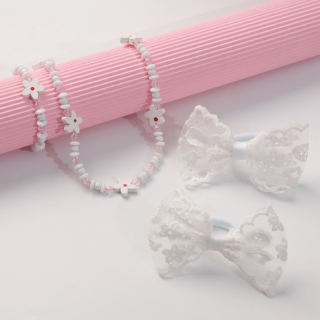 Set "chosen" 4 items: 2 elastic bands, beads, bracelet, bunny, white color