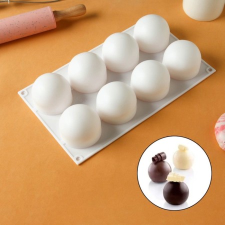 Form for mousse desserts and baking konfinetta "balls", 29.7 × 17.4 × 3.7 cm, 8 cells, white color