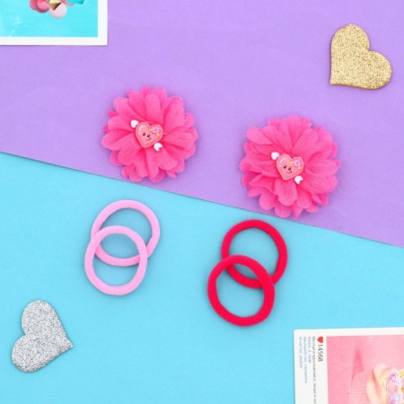 Hair Set "Ormoral" (4 elastic bands, 2 clamps 4 cm) chic, pink-1