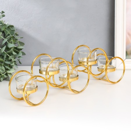 Summary metal, glass for 5 candles "double rings" d-4.5 cm gold 33.5x6.5x12.5 cm-2