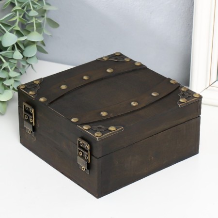 Casket wood chest "Mira" with rivets, brown 15x15x7.5 cm-3