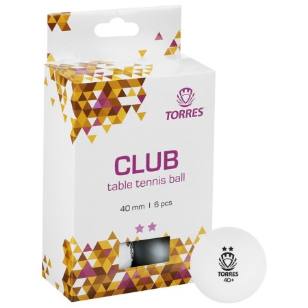 Torres Club table tennis ball, 2 stars, 40 mm, 6 pcs., White color