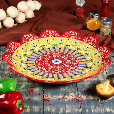 Largan Rishtan ceramics "Flowers", 42 cm, red, corrugated