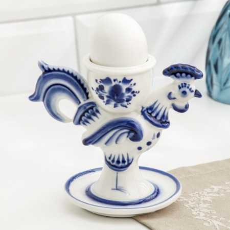 Souvenir stand for the egg "Rooster", 10 x 10 x 12 cm, gzhel, cobalt-2