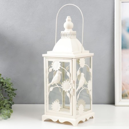 Climber Metal, glass "Lantern-Bird Garden" Nr 2 pcs D-9, 12 cm white 17x17x44 cm-1