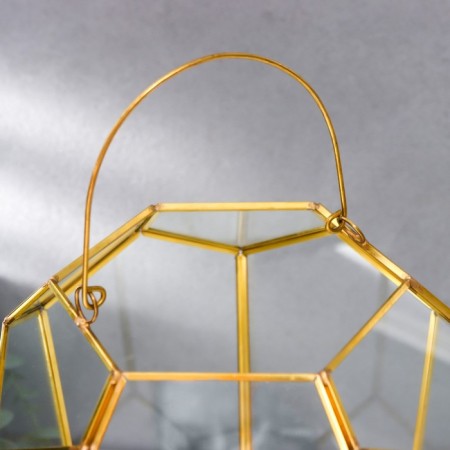 Candlestick-vase Glass metal per 1 candle "Pentagonal facets" gold, with handle 26x18x20 cm-5