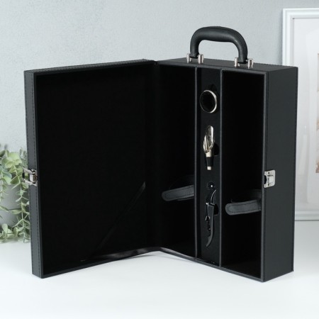 Casket wood, leatherette for 2 bottles "premium. Patterns" 3 objects 11.5x26x37 cm-2