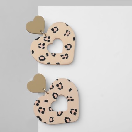 Earrings "Heart" leopard, color pink green in silver-1