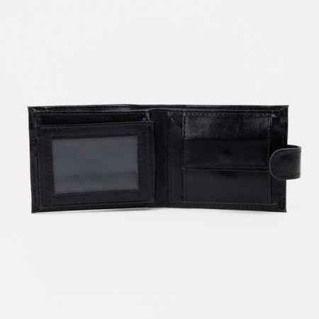 Male purse on a button, for bills, for cards, for coins, black color-3