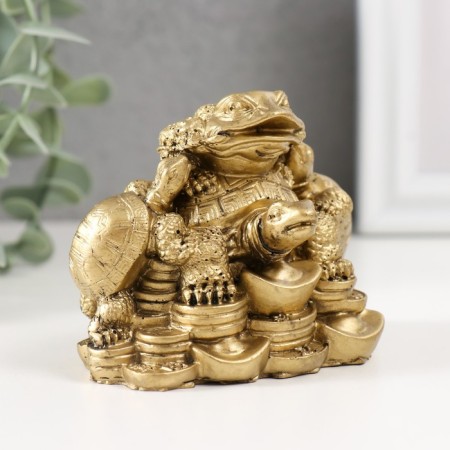 NECK Polystone Bronze "Turtles with toad" 7x9x6.5 cm-3