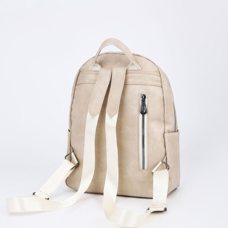 Women's backpack made of artificial leather with lightning, 3 pockets, beige color-3