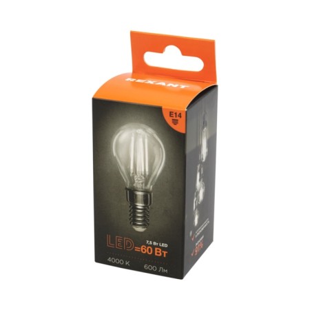 Lamp Filament Ball GL45 7.5W 600LM 4000K E14 Transparent Rexant Sales-3