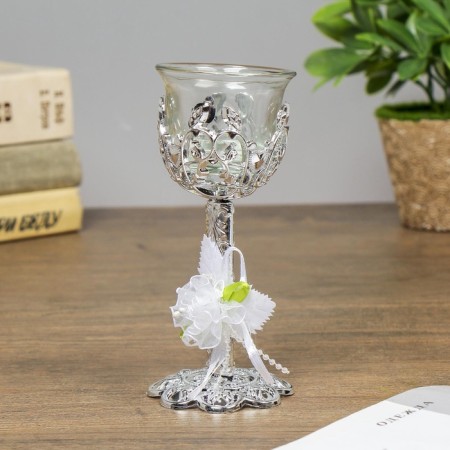 Glass candlestick, plastic on 1 candle "heartbeat" glass on the leg silver 14.5x6x6 cm-3