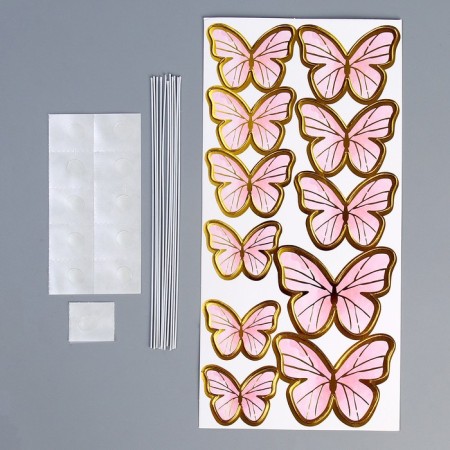 Set for decorating the cake "Butterflies" 10 pcs., Pink color-5