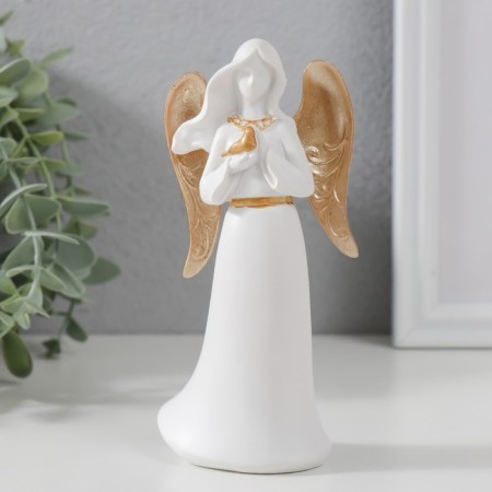 Souvenir Polystone "Angel-Holler with a bird" White with gold 13.5x4.2x6.5 cm