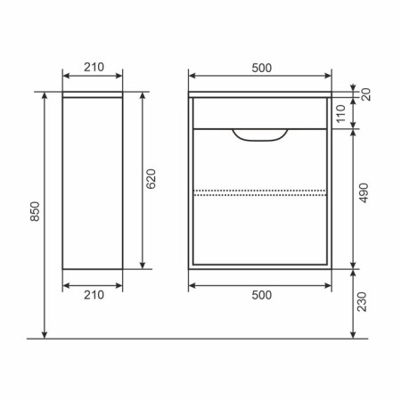 Tumbling under the Uperwood Modul sink, 50 cm, suspended, matte, white/graphite-5