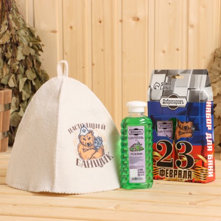 Gift set for the bath "Dobroparov, from February 23" Hat "Real Banker" and shampoo
