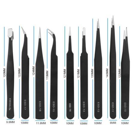 A set of tweezers for watching watches, 9 pcs, antistatic-1