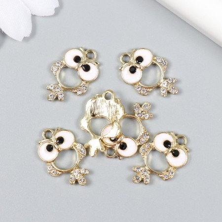 Decor for creativity metal, enamel, rhinestones "point owl" gold, cream 1.4x2.1 cm-2
