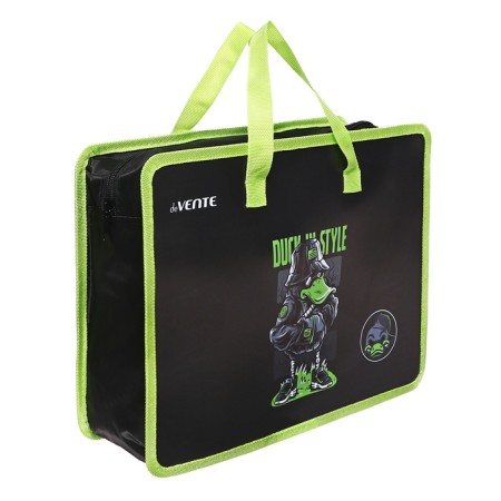 Folder with A4 handles, 335 x 260 x 100 mm, plastic, pens-textiles, Devente Cool Duck Black/Green-1