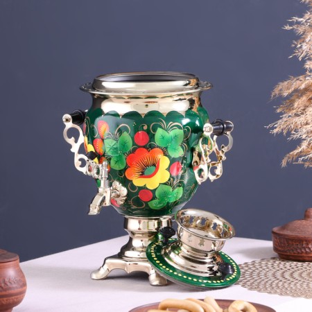 The set "Poppies on the Green", a stoker, 3 objects, a samovar 3 l, a teapot 0.7 l, tray-4