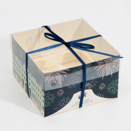 Box for Capcake "New Year's mood", 16 x 16 x 10 cm, New Year-2