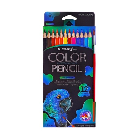 Pencils of watercolor 12 colors, in a cardboard box, triangular, der, with cysts, animal mix-6