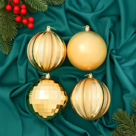 Set of balls plastic D-10 cm, 4 pcs "spell" gold