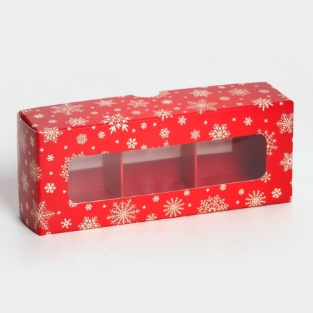 New Year. Box for 3 sweets "Snowflakes", 13x5x3.3 cm, confectionery packaging-1
