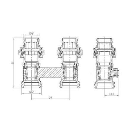 Connecting unit of the radiator OGINT 022-4041, 1/2 "X3/4, PN 10, for a two-pipe system, straight-1