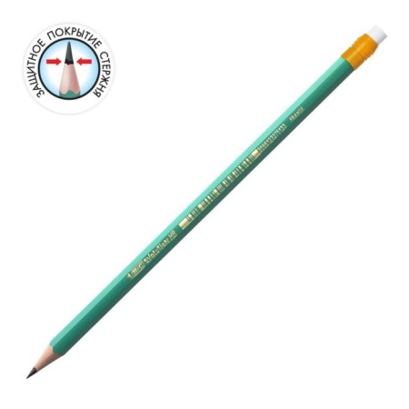 Chernographic pencil (simple) HB, bic evolution, sharpened, plastic, with an eraser, hexagonal, green case-2