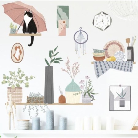Stick plastic interior color "cat on a shelf under an umbrella" 45x60 cm