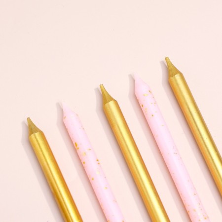 Set of candles for the Cake "Spark", 12 pcs, 8 cm, pink and gold metallic-2