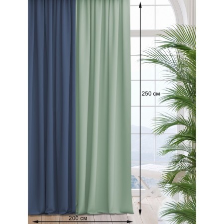 Set of curtains "Canvas", size 200x260 cm, 2 pcs, blue color, dusty menthol-2