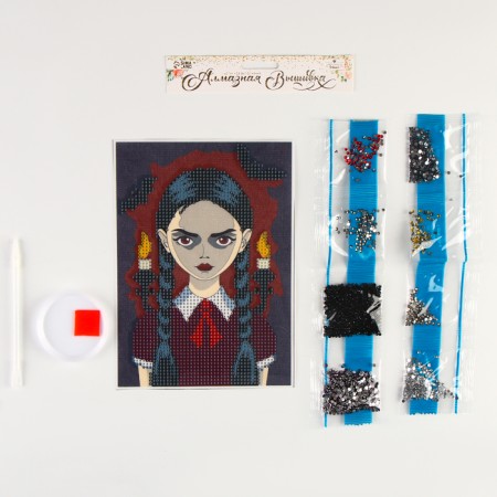 Diamond mosaic with partial filling on the canvas "Gloomy Girl", 15 x 21 cm-6
