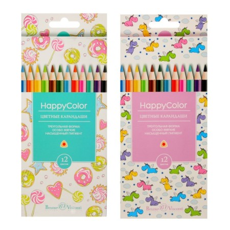 Pencils 12 colors BrunovisConti Happycolor, three -sided, mix-1