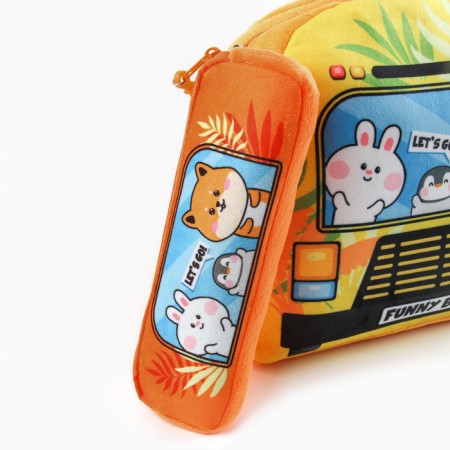 Baby plush backpack with the Penal "Beasts on the bus", 24*24 cm, pink color-7