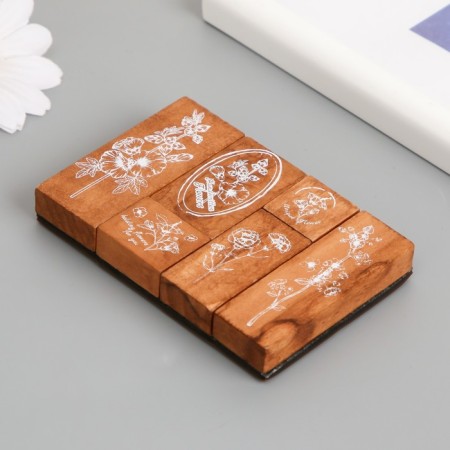 Printing wood, rubber "Flower Country" set of 6 pcs 9.6x6.6x1.6 cm-1