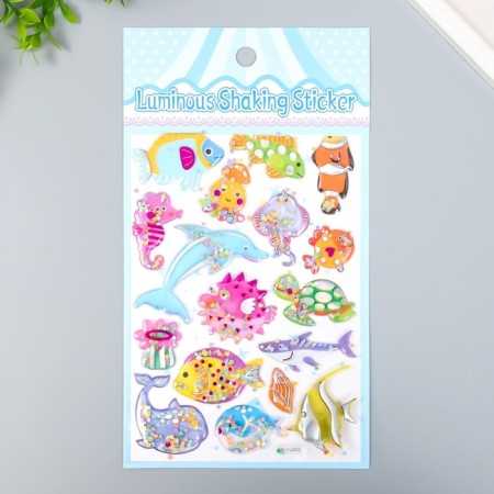 The plastic sticker is voluminous with glitter "dinosaurs/fish" gold/silver mix-1