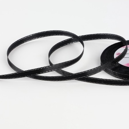 A satin ribbon "Silver threads", 6 mm × 23 ± 1 m, black color No. 39
