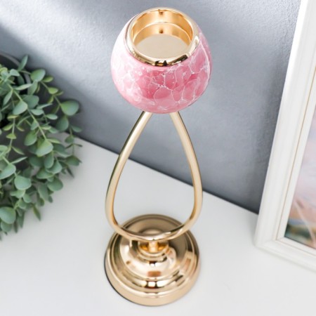 Climber Metal, ceramics "delicate bud" gold with pink 11.5x11.5x42 cm-2