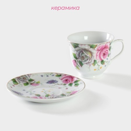 Tea couple ceramic shares “Tomic rose”, 2 items: a cup 250 ml, a saucer d = 14 cm-1