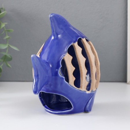 Ceramics candlestick for 1 candle "fish with patterns" blue 15.7x8.8x14.3 cm-5