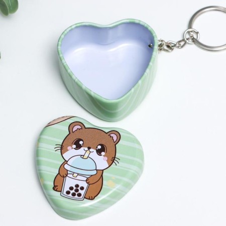 Casket on the ring Metal Heart "Fighter with tea" MIX 2.2x4.8x4.8 cm-2