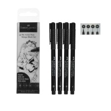 A set of capillary pens 4 pieces (liners XS, S, F; Brush B), Faber-Castell Pitt® Artist Pen Manga, Black Color Black