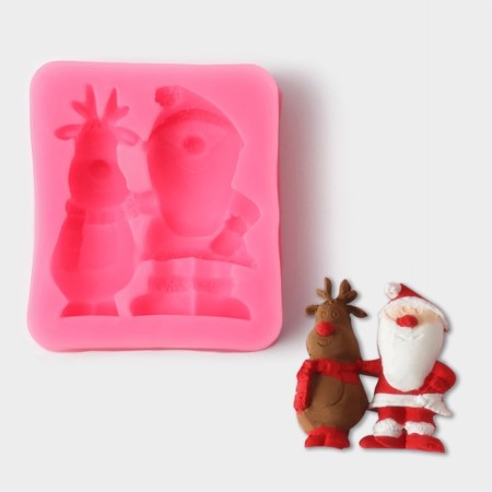 Mold "Santa Claus and Deer", silicone, 6.5 × 5.7 × 1.8 cm, pink color