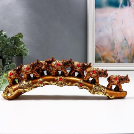 Polystone souvenir "Seven elephants on a tusk with patterns and rhinestones" 9x28x5.5 cm-1