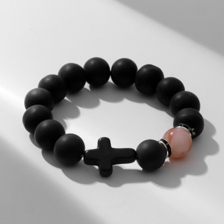 Bracelet male "stamina" cross, beads No. 12, color brown-black