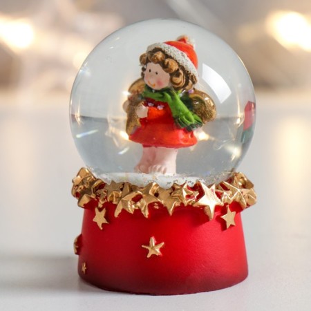Souvenir Polystone Water Ball "angel in red with a star" 4.5x4x6.5 cm-4